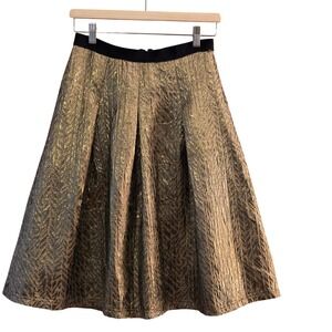 Cato Gold + Black Metallic Textured Pleated Midi Skirt, Holidays NYE, Sz 2